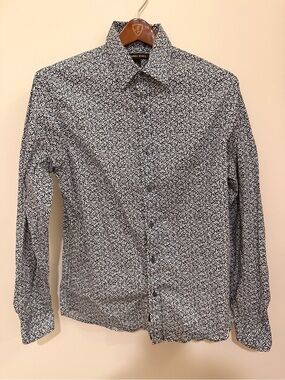 Michael Kors Navy Blue Floral Print Long-Sleeve Slim-Fit Button-Down Shirt M
